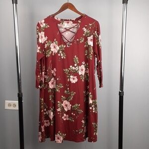 Fig & Olive Floral Fit & Flare Stretch 3/4 Sleeve Mini Dress
